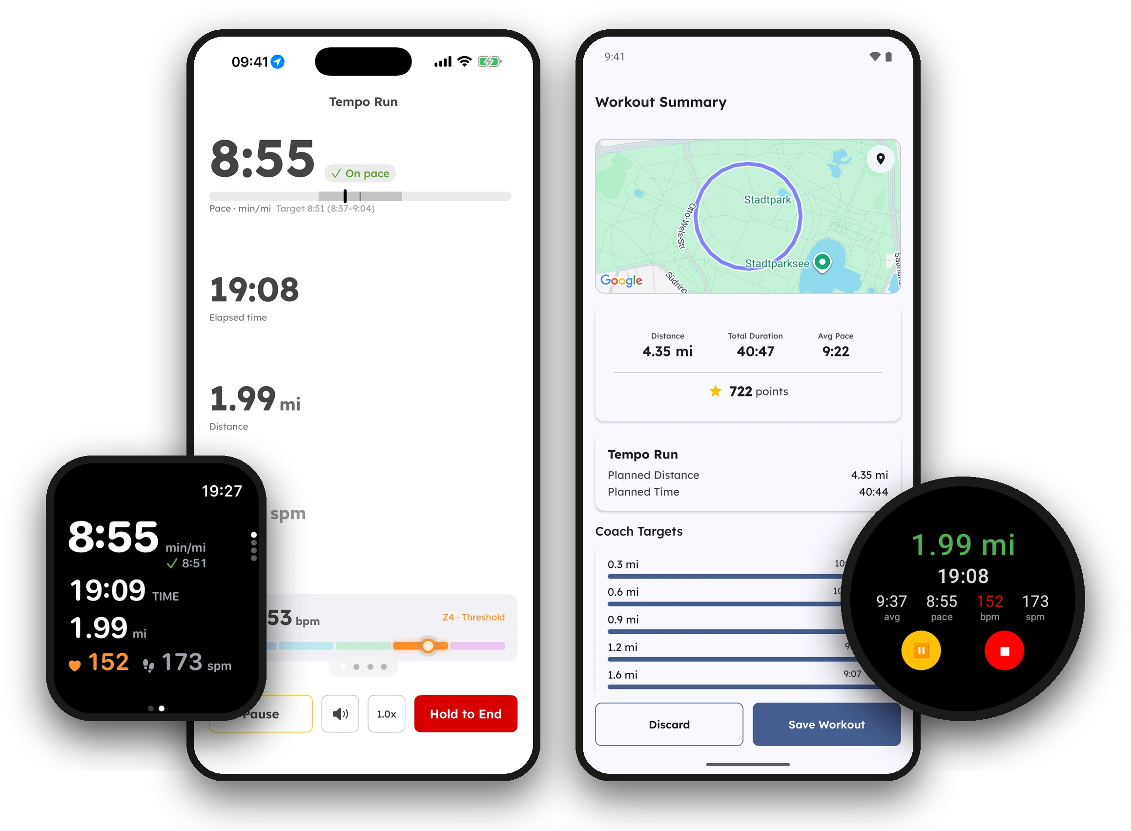 Goes Faster running on iPhone, Apple Watch, Android and Wear OS